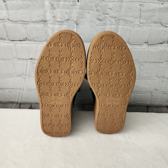 Zodiac faux suede canvas platform ankle booties boots side zip fringe - Picture 7 of 7